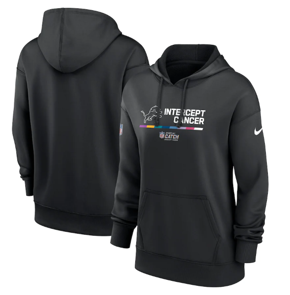Women's Detroit Lions 2022 Black NFL Crucial Catch Therma Performance Pullover Hoodie(Run Small)